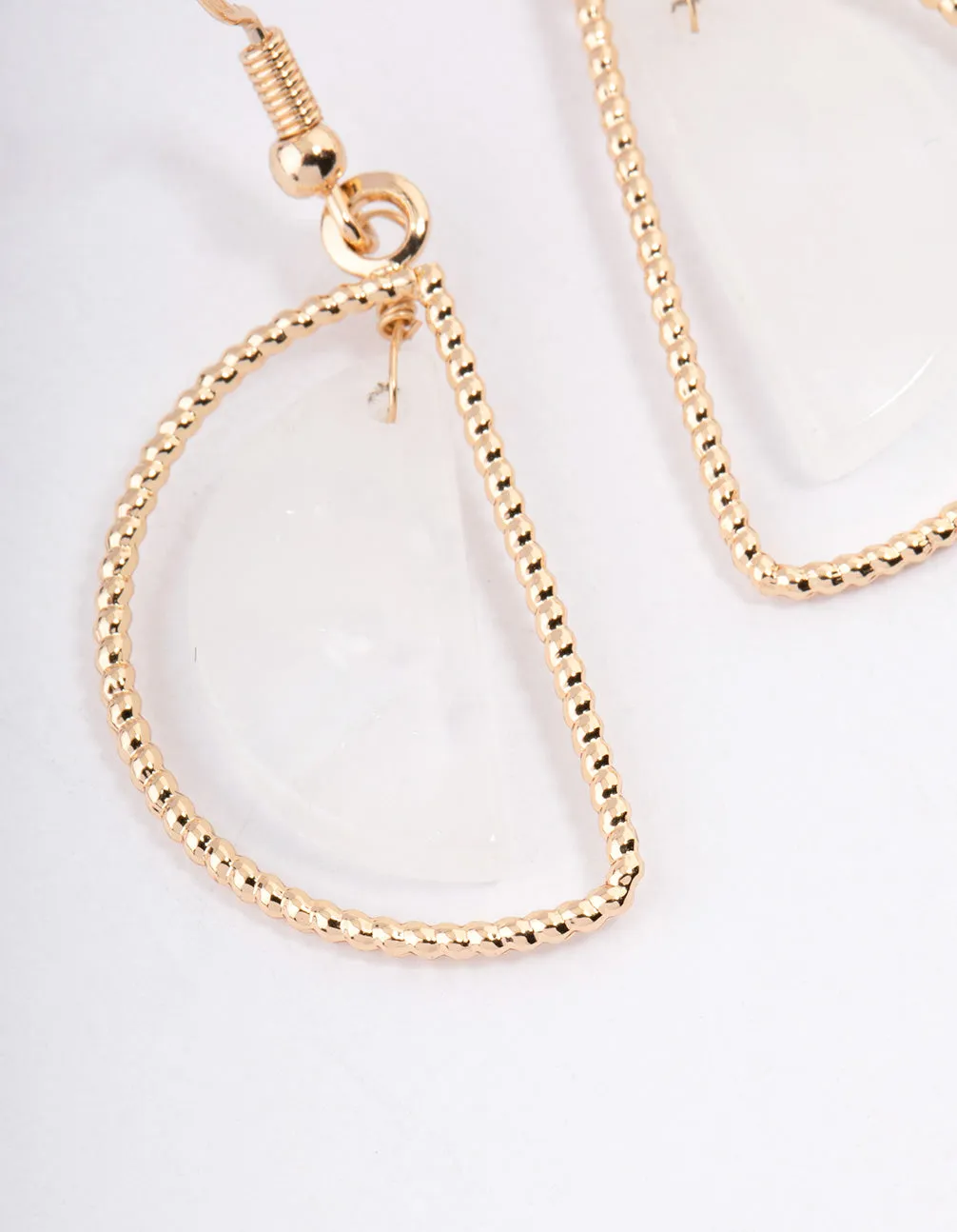 Gold Clear Quartz Half Circle Drop Earrings