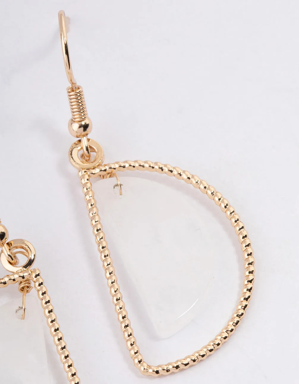Gold Clear Quartz Half Circle Drop Earrings