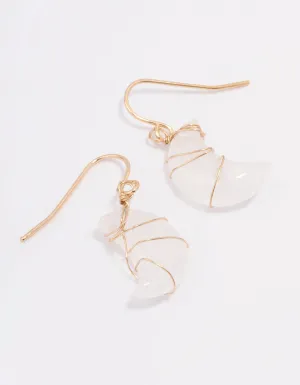 Gold Clear Quartz Moon Drop Earrings