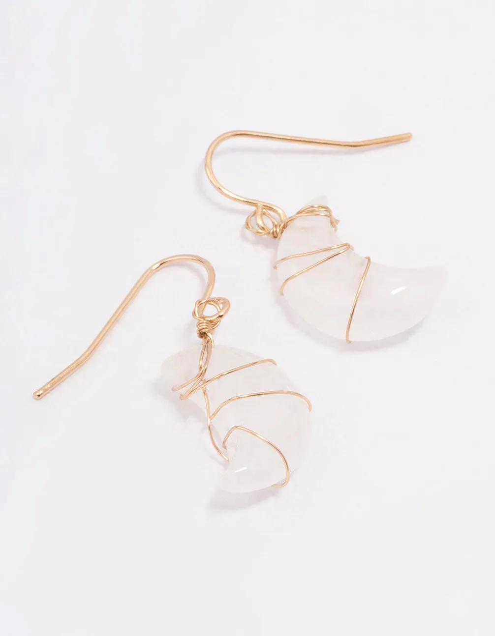 Gold Clear Quartz Moon Drop Earrings