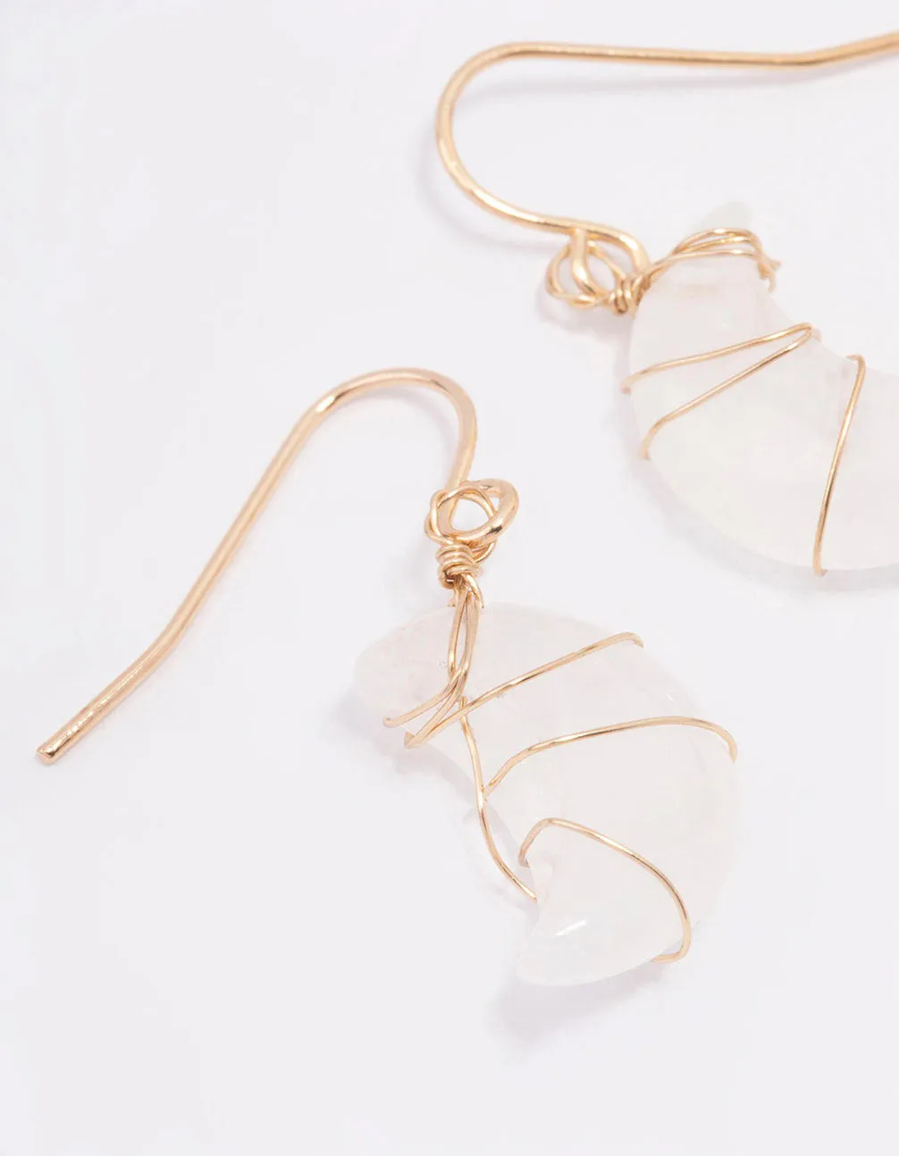 Gold Clear Quartz Moon Drop Earrings