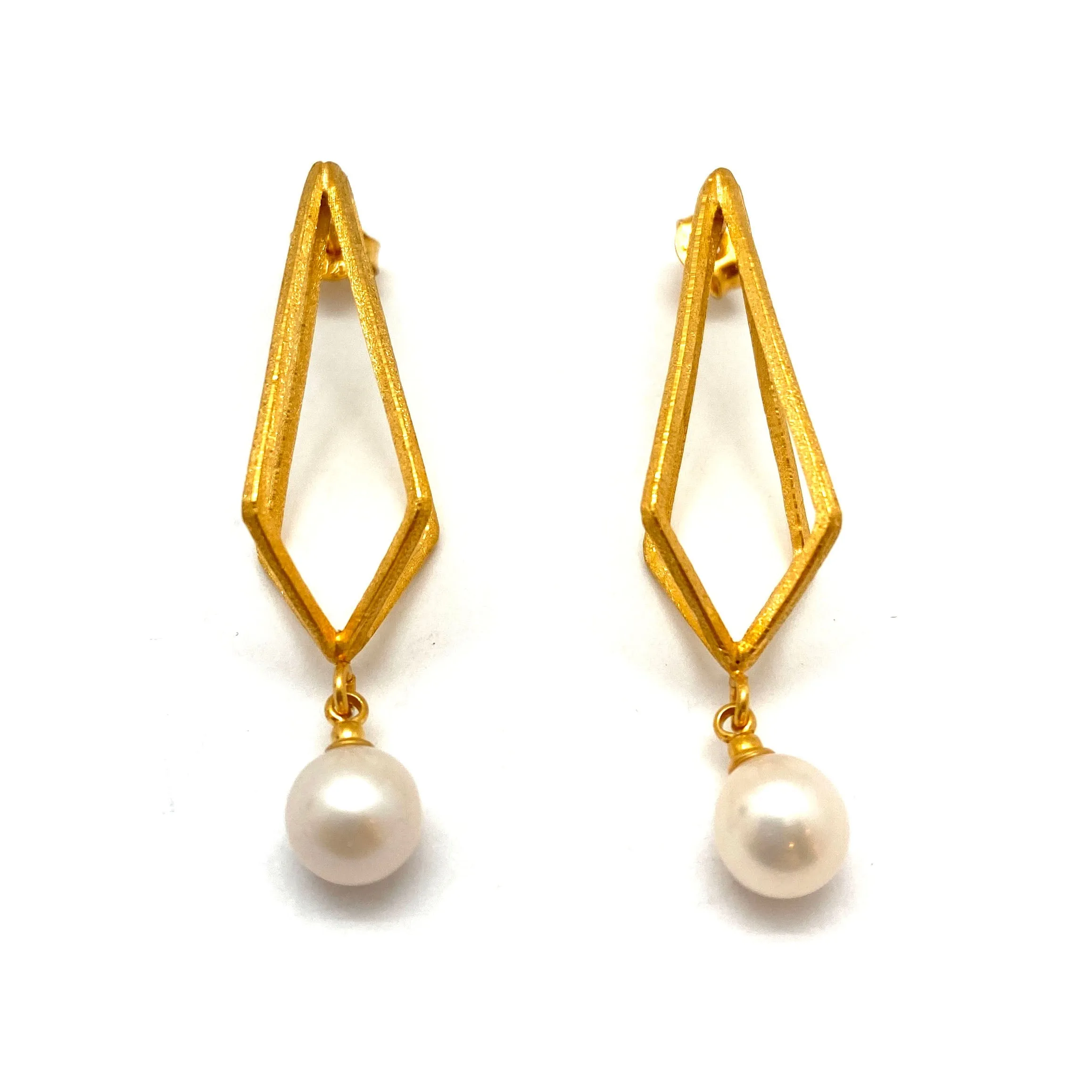 Gold Diamond Pearl Drop Earrings
