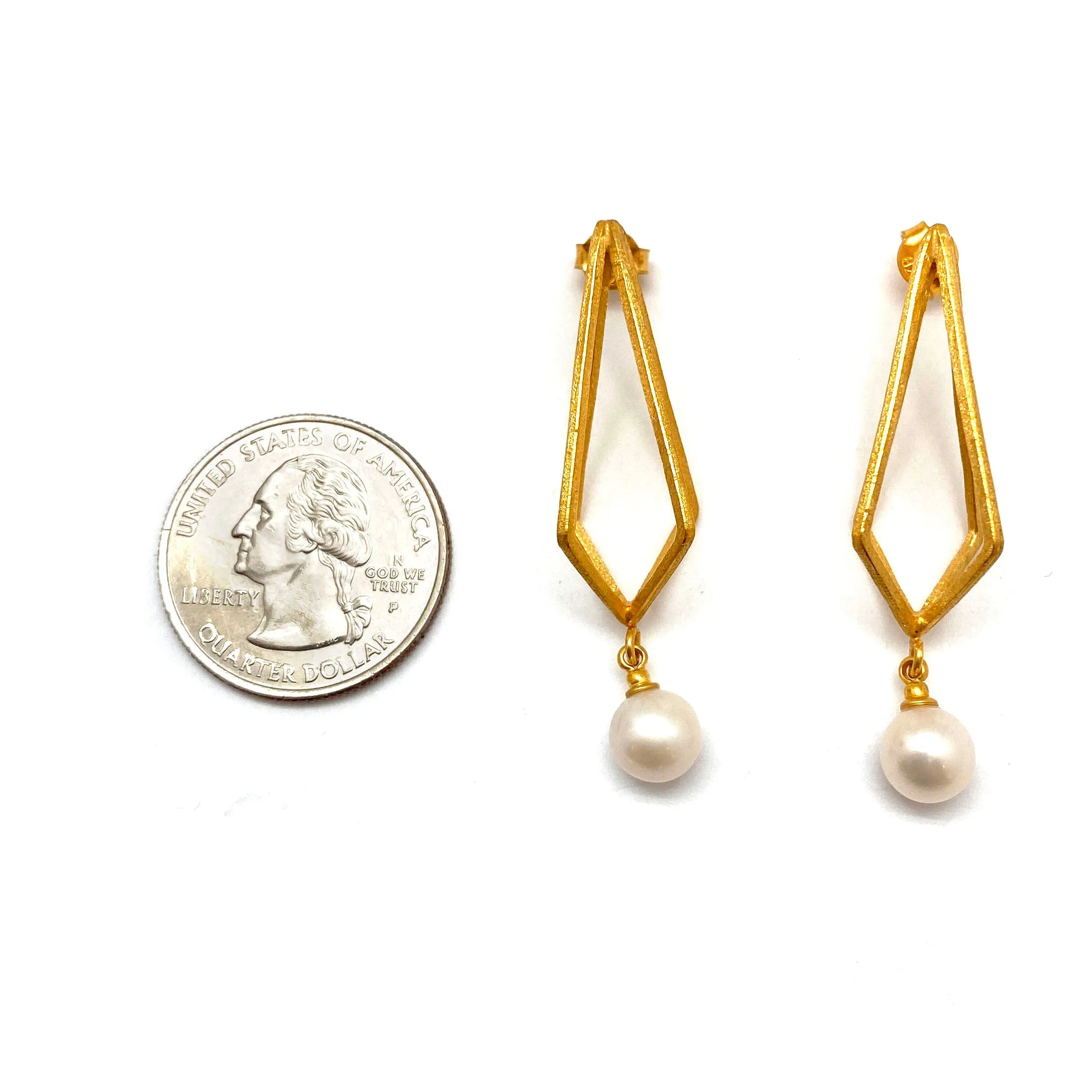 Gold Diamond Pearl Drop Earrings