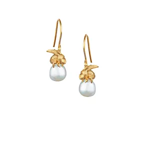 Gold Honeybee and Moonlight Pearl Earrings