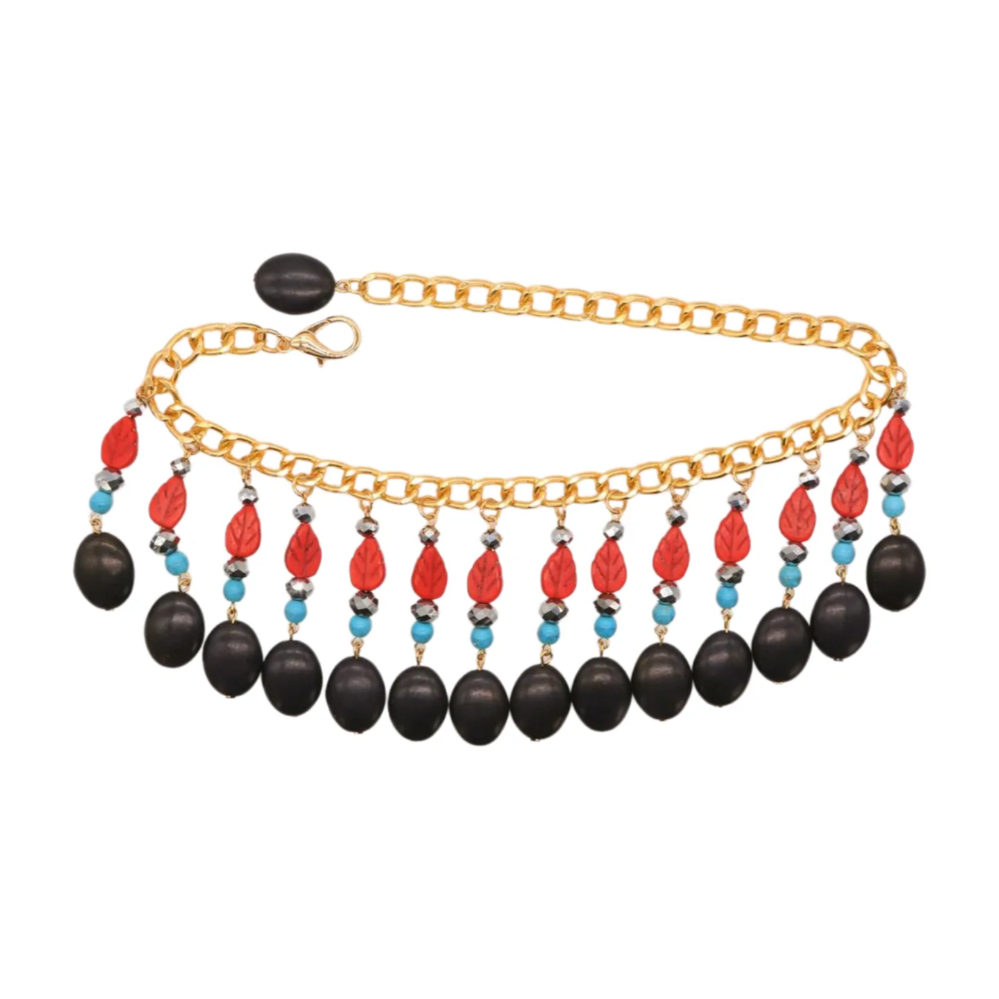 Gold Metal Boot Chain Bracelet Shoe Red Turquoise Beads Charm