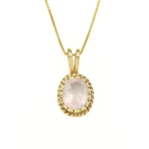 Gold Quartz Pendant - Natural Rose Quartz Necklace, Pink Vintage Pendant