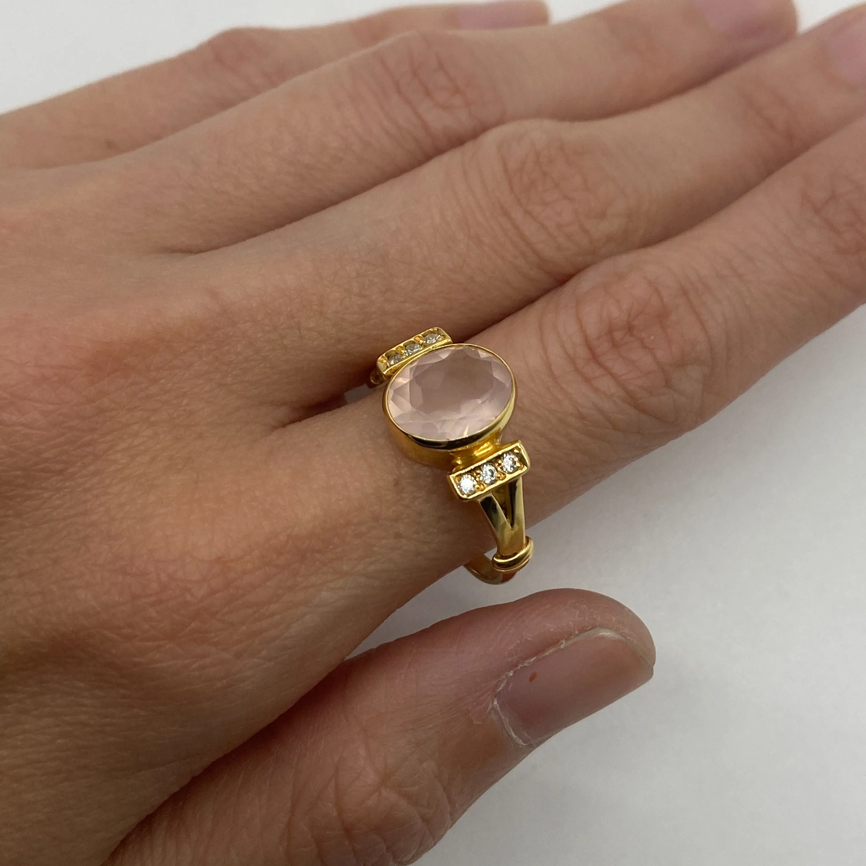 Gold Quartz Ring - Natural Rose Quartz Ring - Pink Vintage Ring