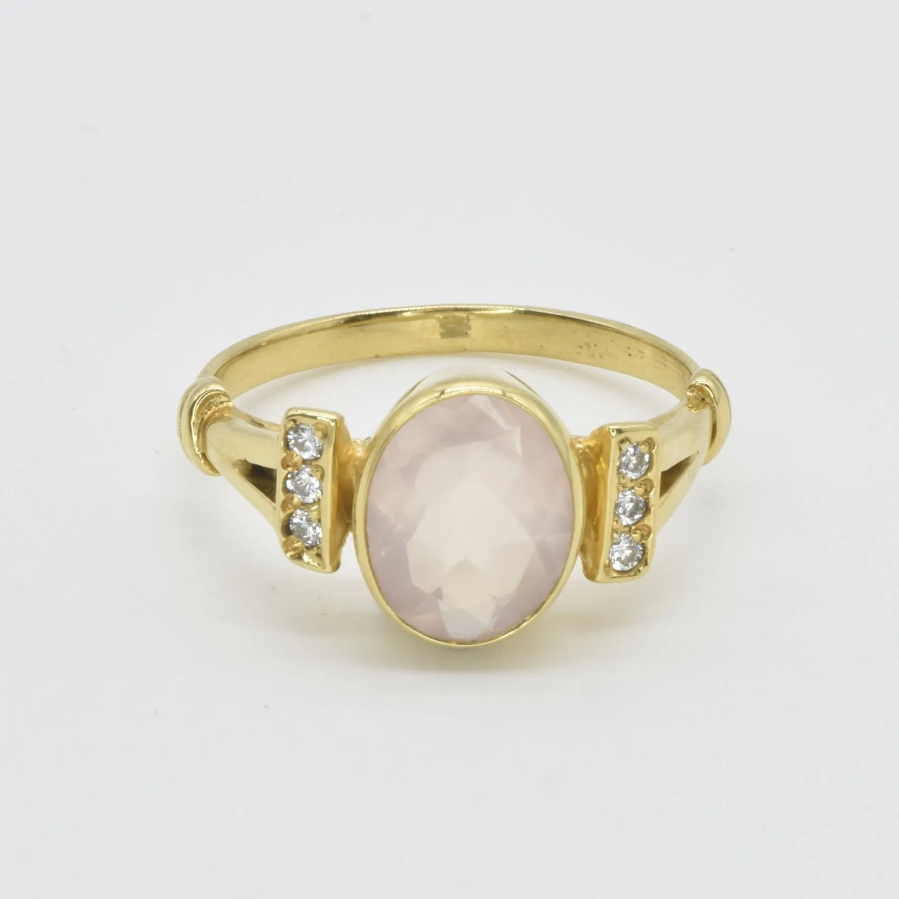 Gold Quartz Ring - Natural Rose Quartz Ring - Pink Vintage Ring
