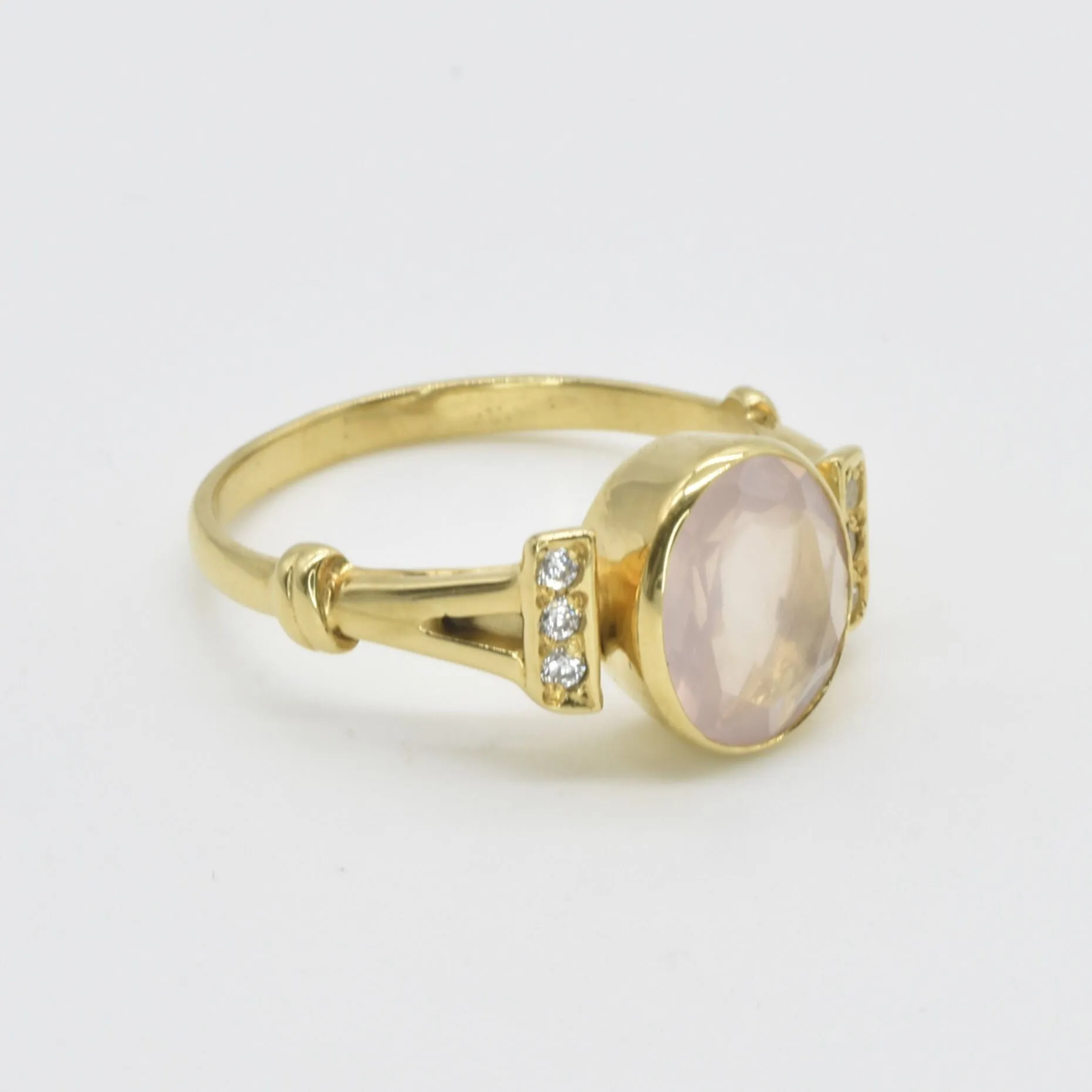 Gold Quartz Ring - Natural Rose Quartz Ring - Pink Vintage Ring