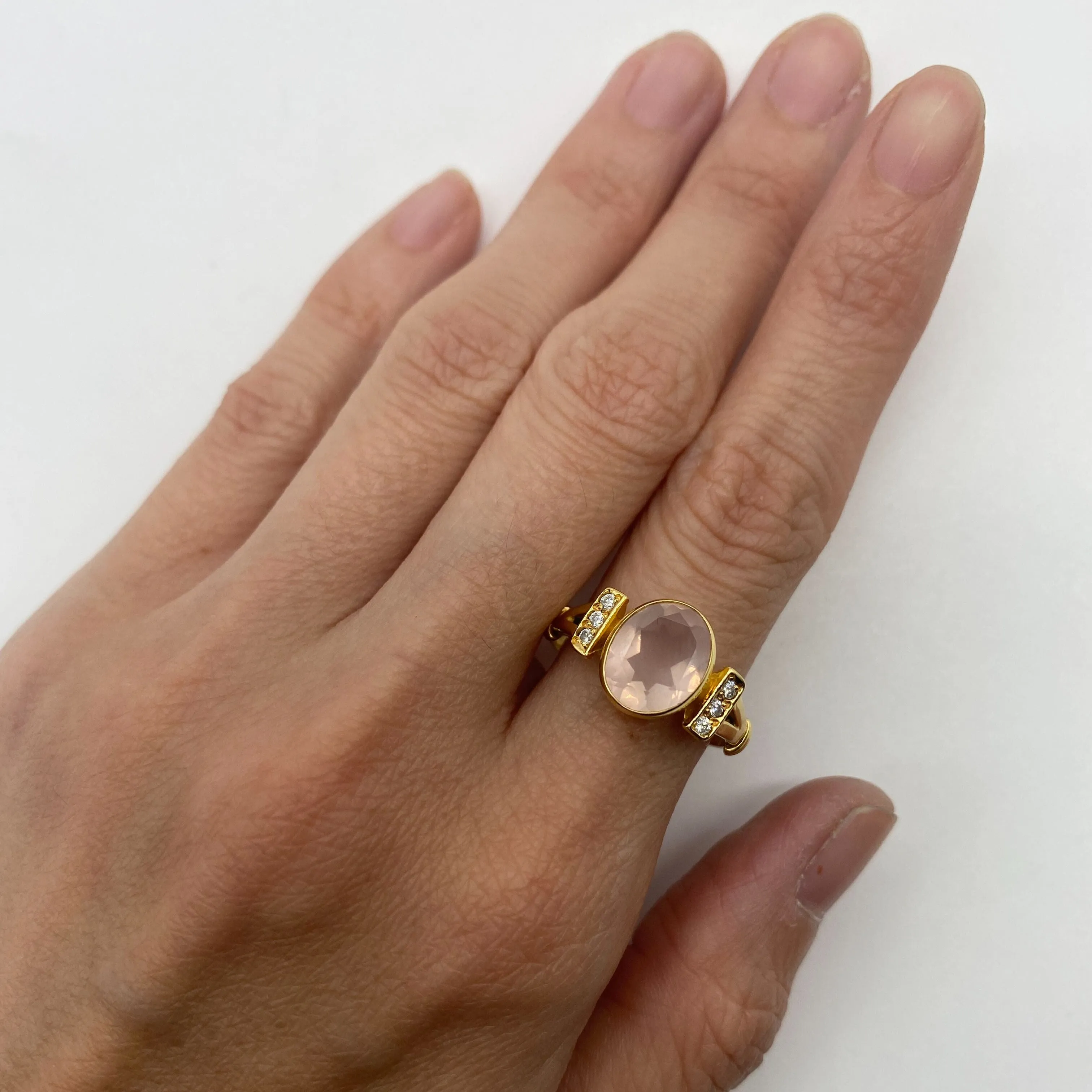 Gold Quartz Ring - Natural Rose Quartz Ring - Pink Vintage Ring