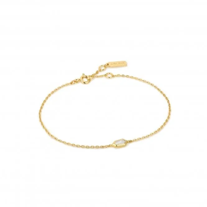 Gold Sparkle Emblem Chain Bracelet B041-02G-W