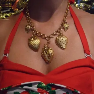 Gold Strawberry Necklace Vintage Style Fruit Charms