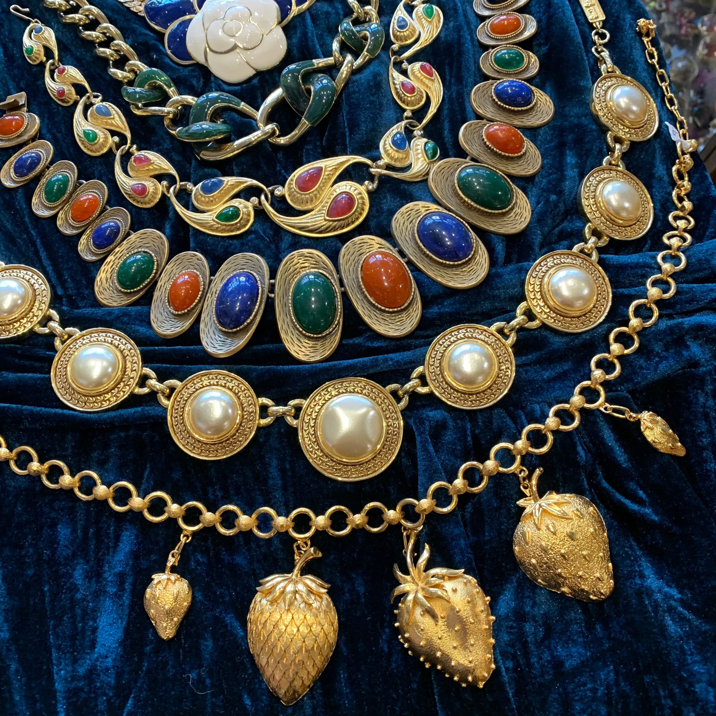 Gold Strawberry Necklace Vintage Style Fruit Charms
