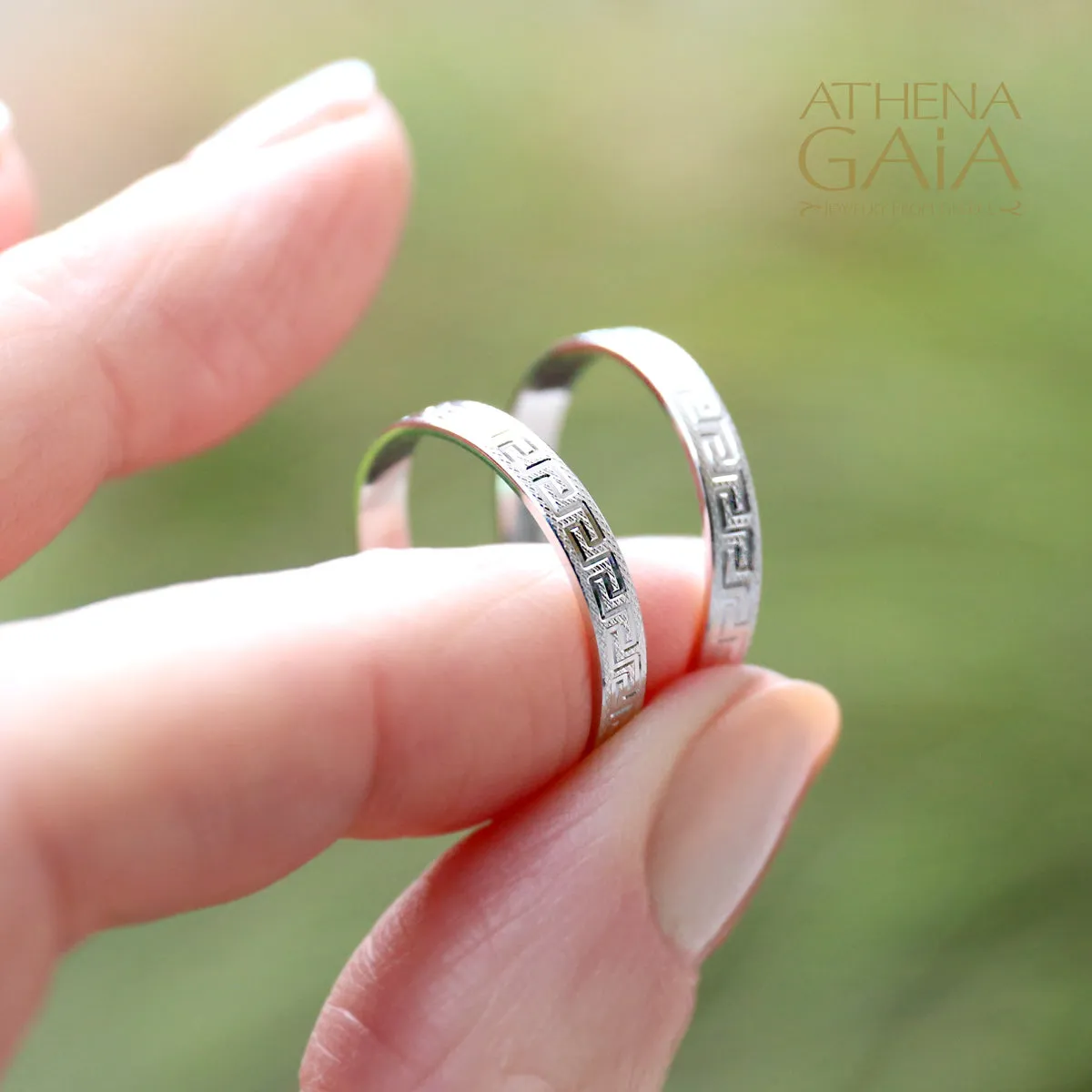 Greek Key Wedding Band Set (Promise Rings) 3059