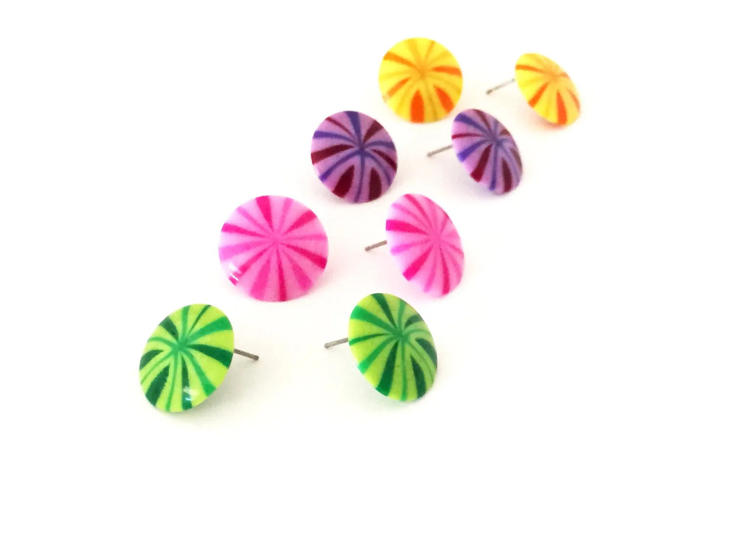 Green Fireworks Disc Button Stud Earrings