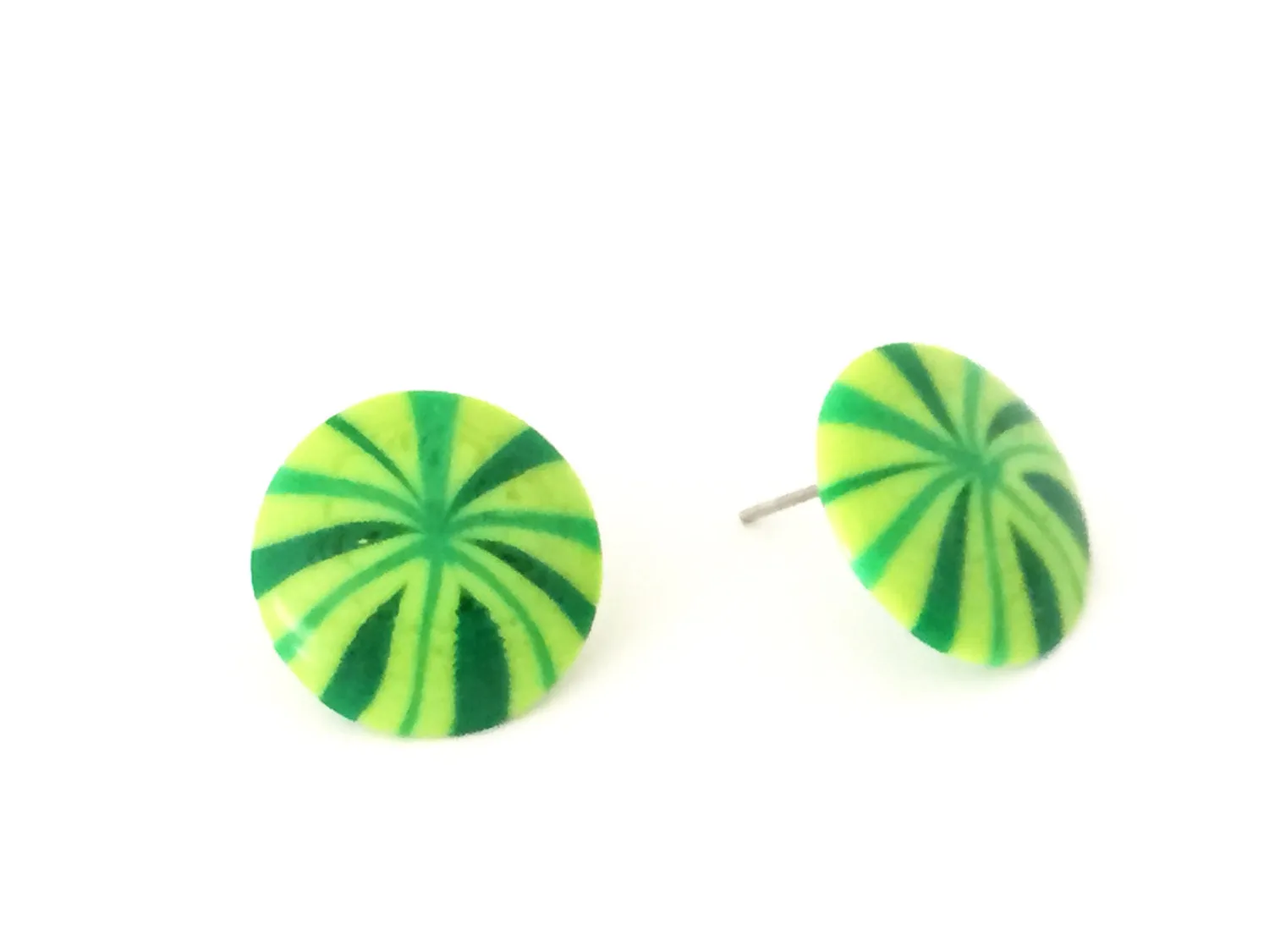 Green Fireworks Disc Button Stud Earrings