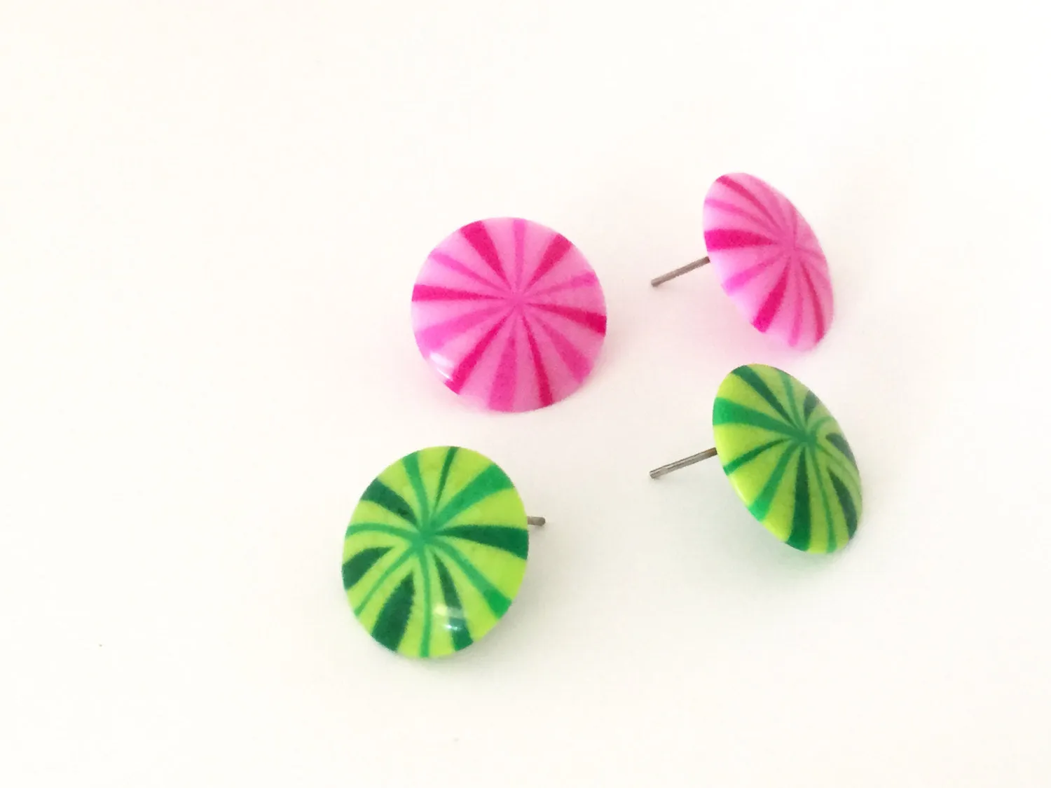 Green Fireworks Disc Button Stud Earrings