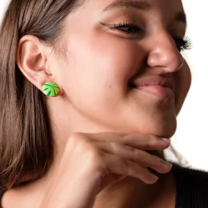Green Fireworks Disc Button Stud Earrings