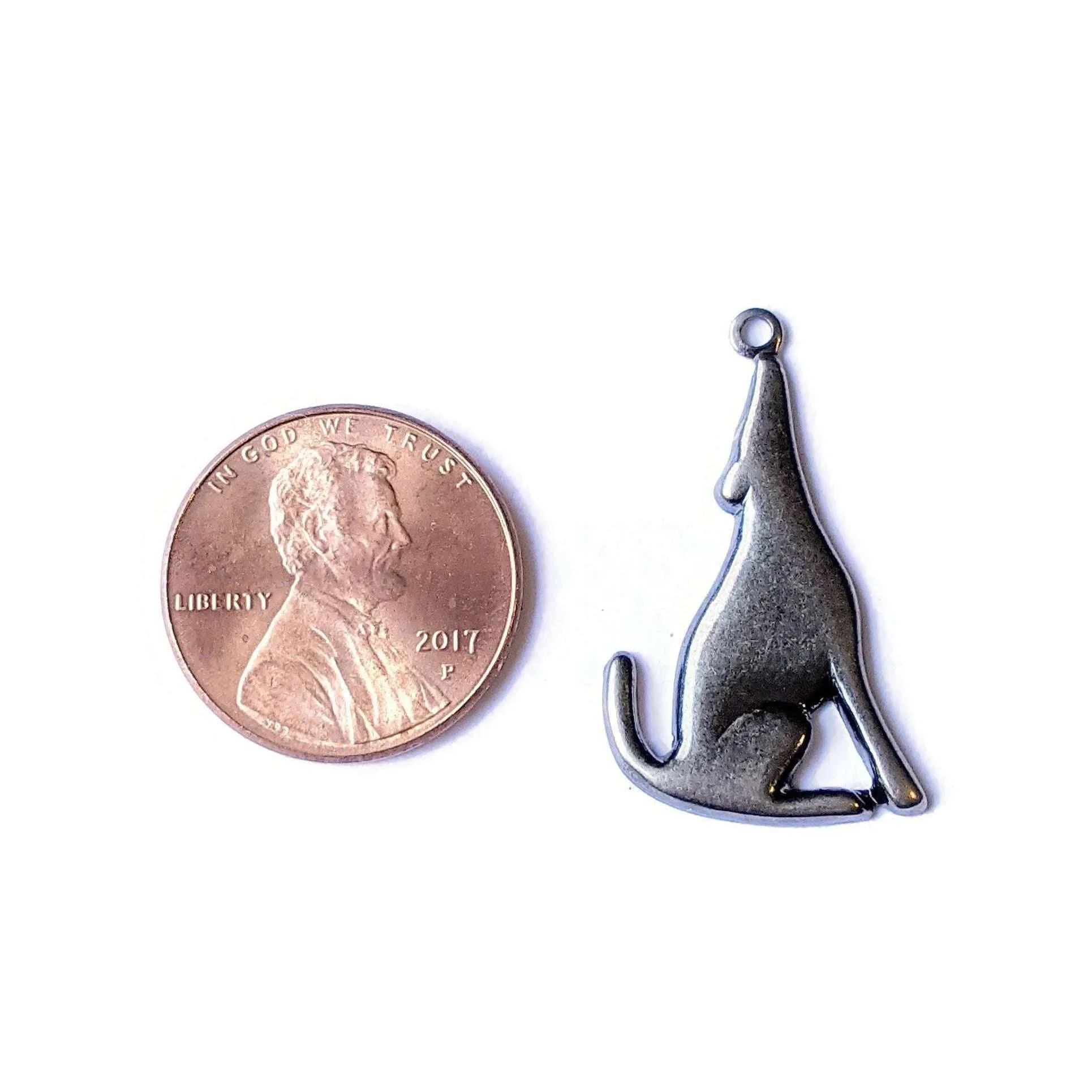 Gunmetal Silver Howling Wolf Charm Pendant