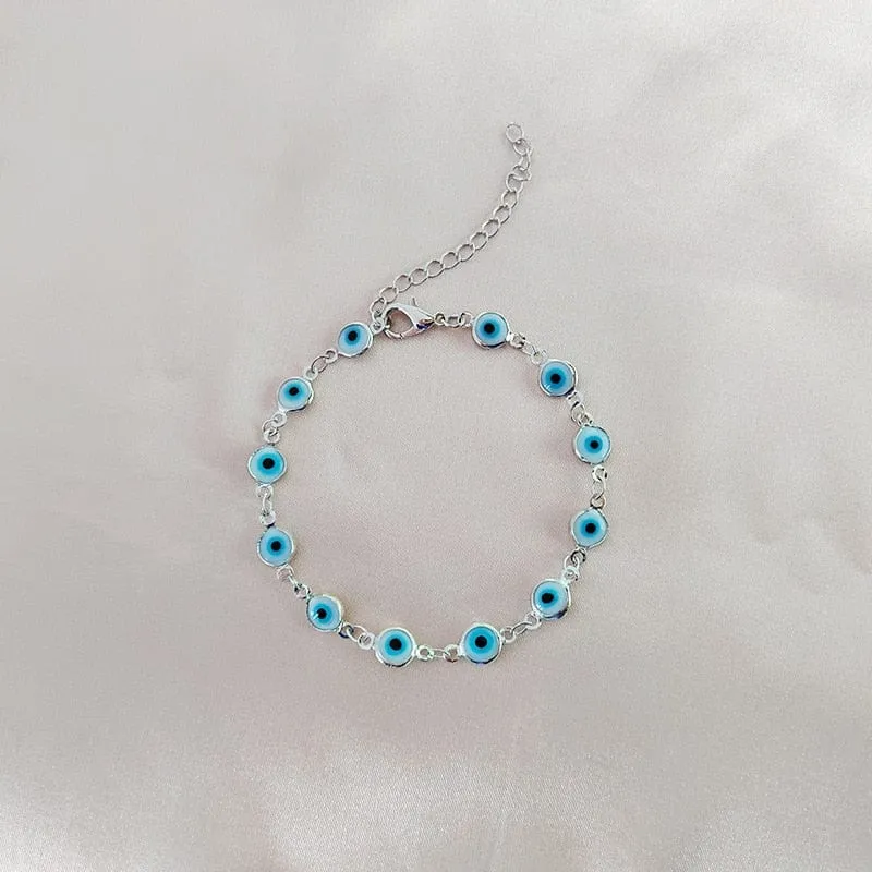 Hamsa Blue Eyes Bracelet for Women Crystal Luck Charm