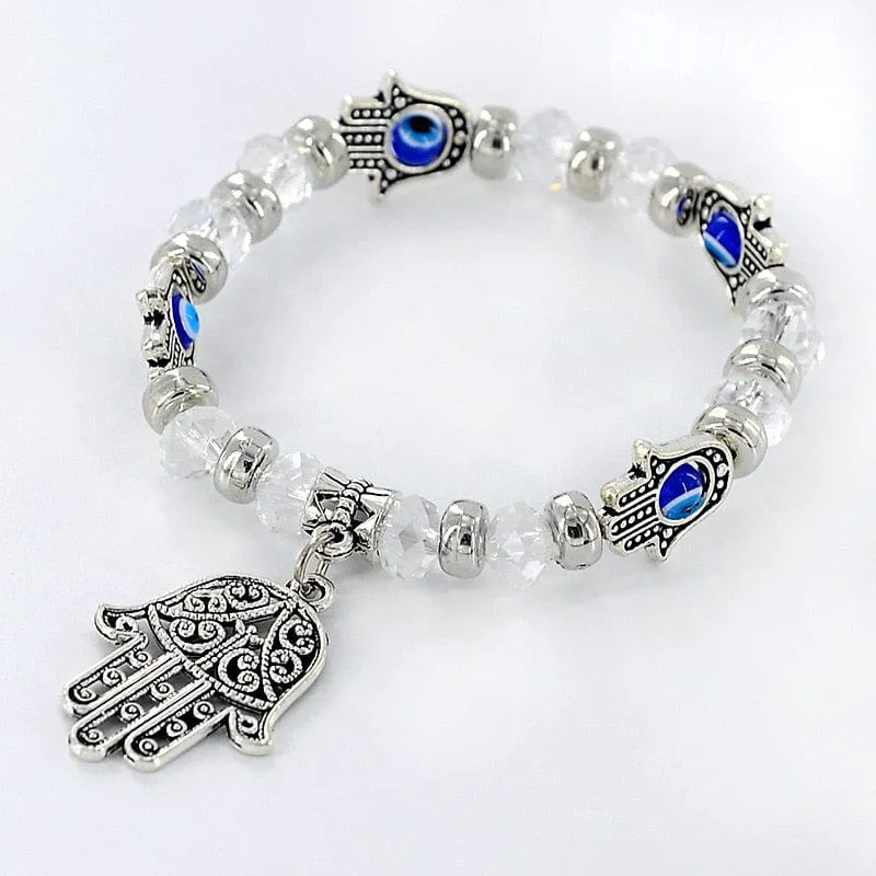 Hamsa Blue Eyes Bracelet for Women Crystal Luck Charm