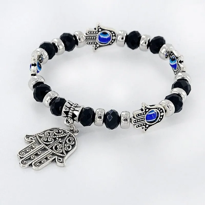 Hamsa Blue Eyes Bracelet for Women Crystal Luck Charm