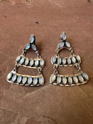 Handmade Mother of Pearl And Sterling Silver Dangle Earrings Signed Nizhoni