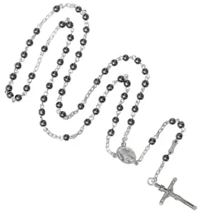 HEMATITE BEADS ROSARY - SILVER