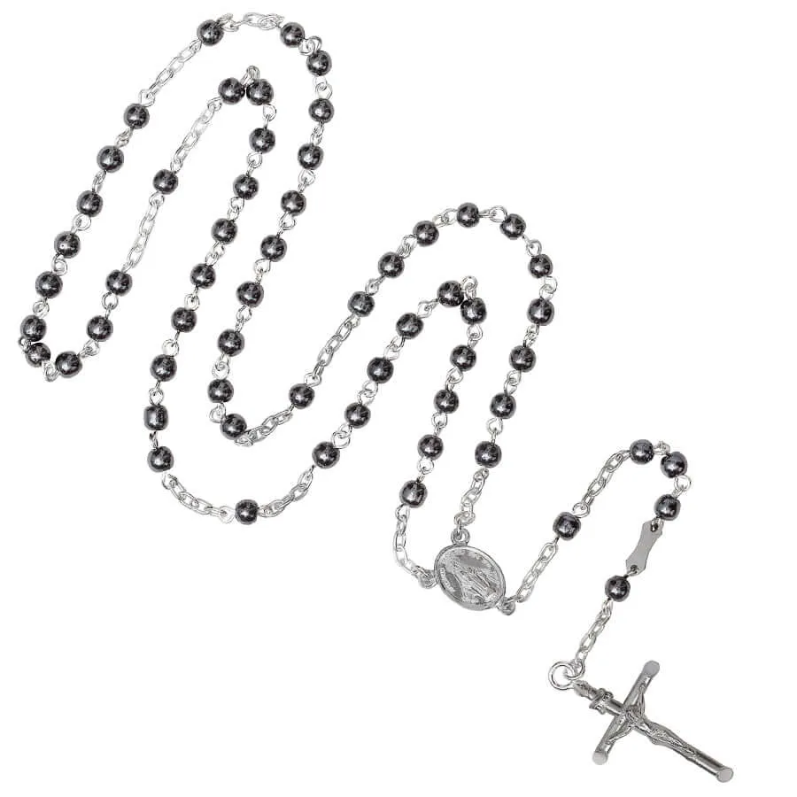 HEMATITE BEADS ROSARY - SILVER