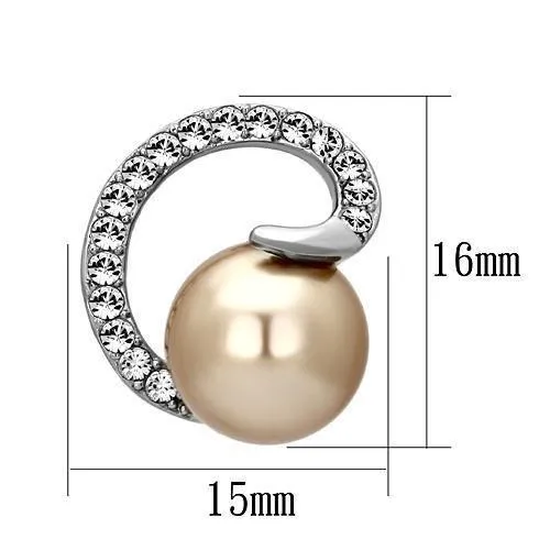 High polished (no plating) Stainless Steel Earrings with Synthetic Pearl in Brown for Women Brown Stone Color Style TK1041
