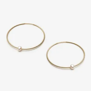 Hoop Earrings with Freshwater Pearl - 10k Yellow Gold - 35mm