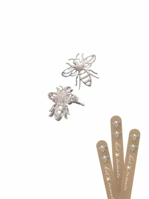 Hot Tomato Beau Bee Stud Earrings in Stainless Steel and Worn Silver