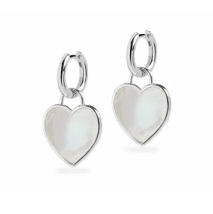 Huggie Earrings and Mother Of Pearl Heart Charm Silver Earring Set