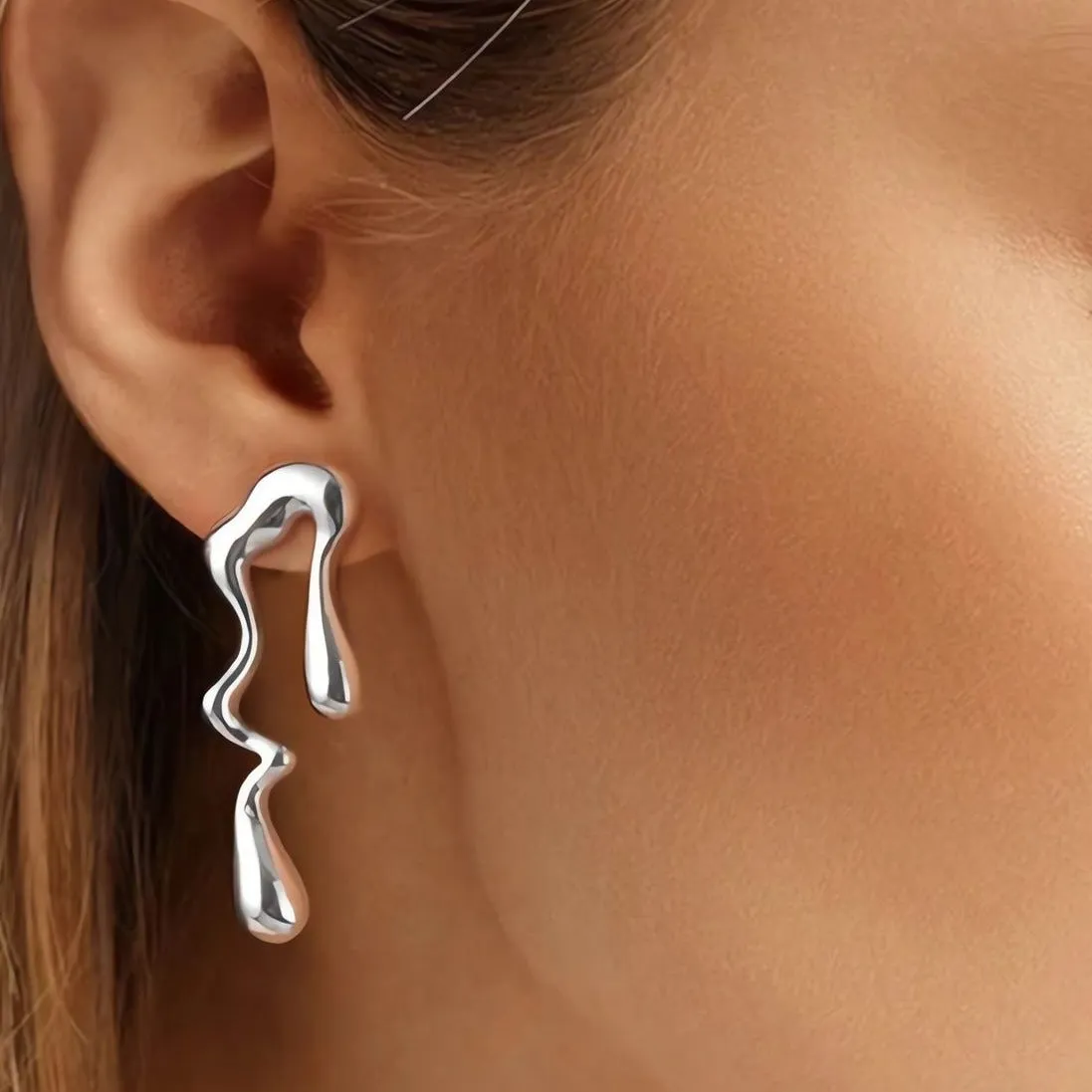Irregular Melted Drop Mismatched Earrings