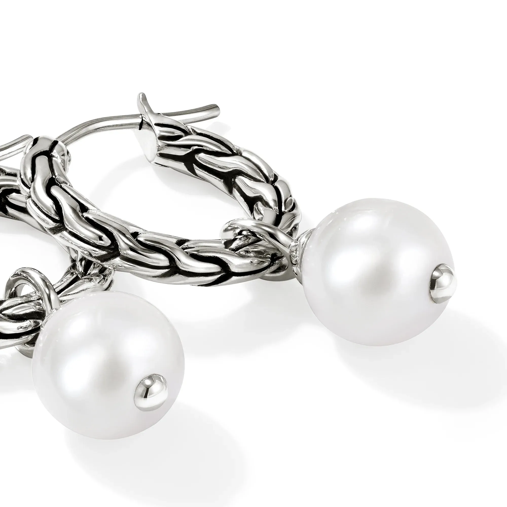 JOHN HARDY STERLING SILVER ESSENTIALS PEARL HOOP EARRINGS