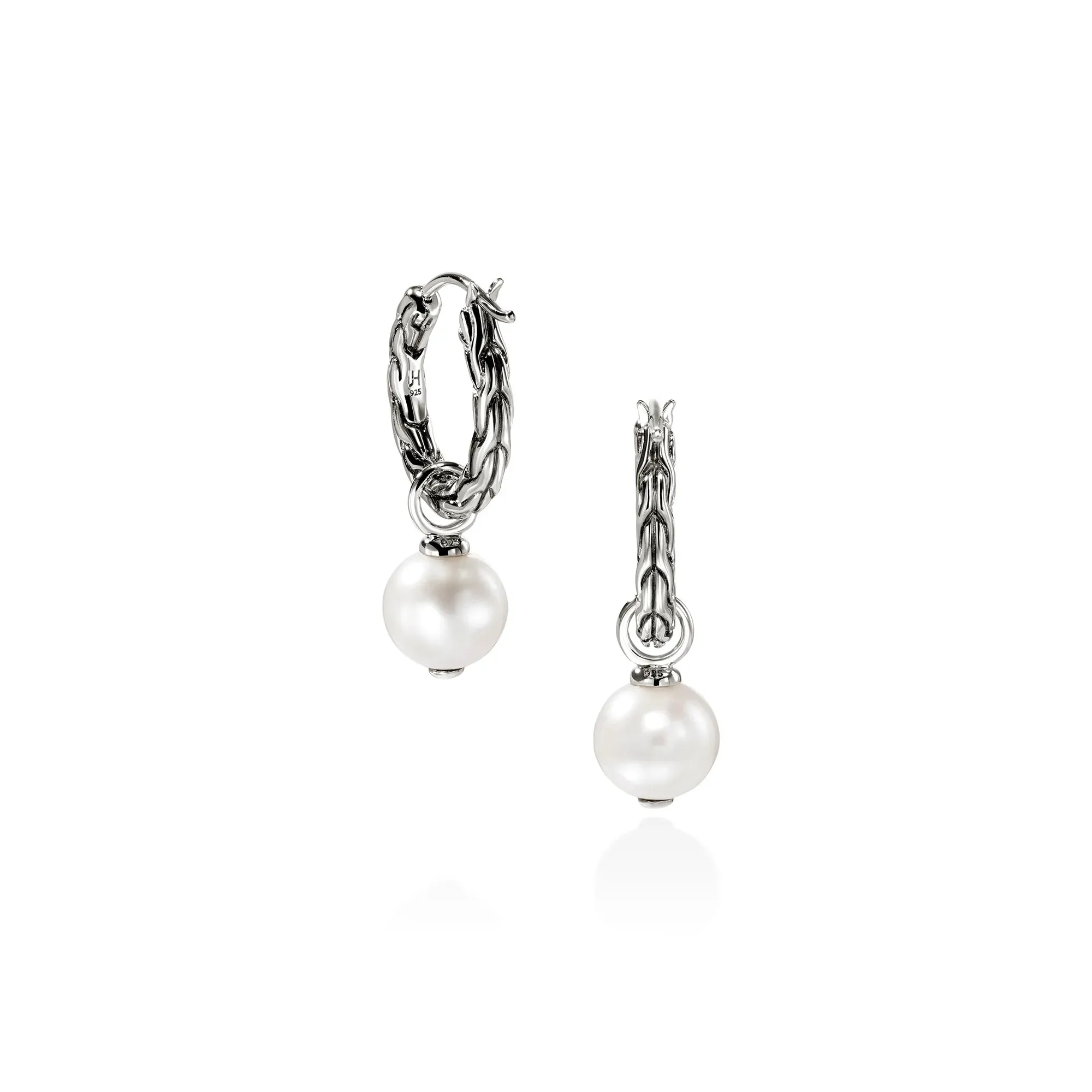 JOHN HARDY STERLING SILVER ESSENTIALS PEARL HOOP EARRINGS