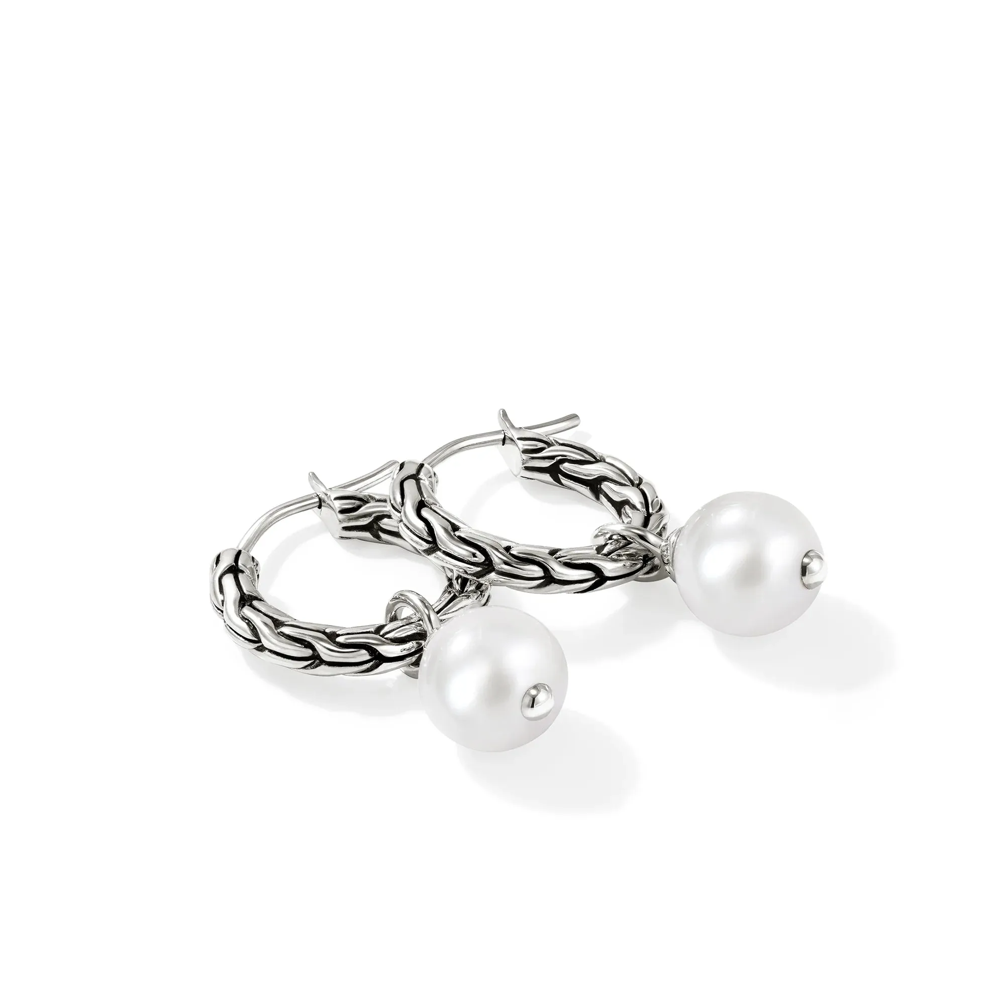 JOHN HARDY STERLING SILVER ESSENTIALS PEARL HOOP EARRINGS