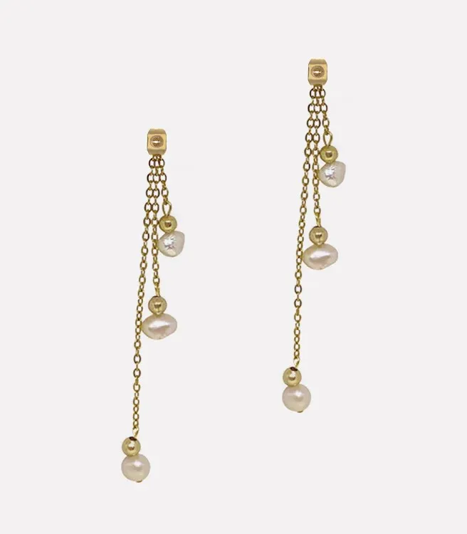 Kalachuchi Long Drop Pearl Earrings (Two-Way)