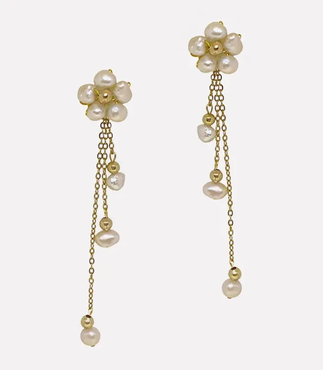 Kalachuchi Long Drop Pearl Earrings (Two-Way)