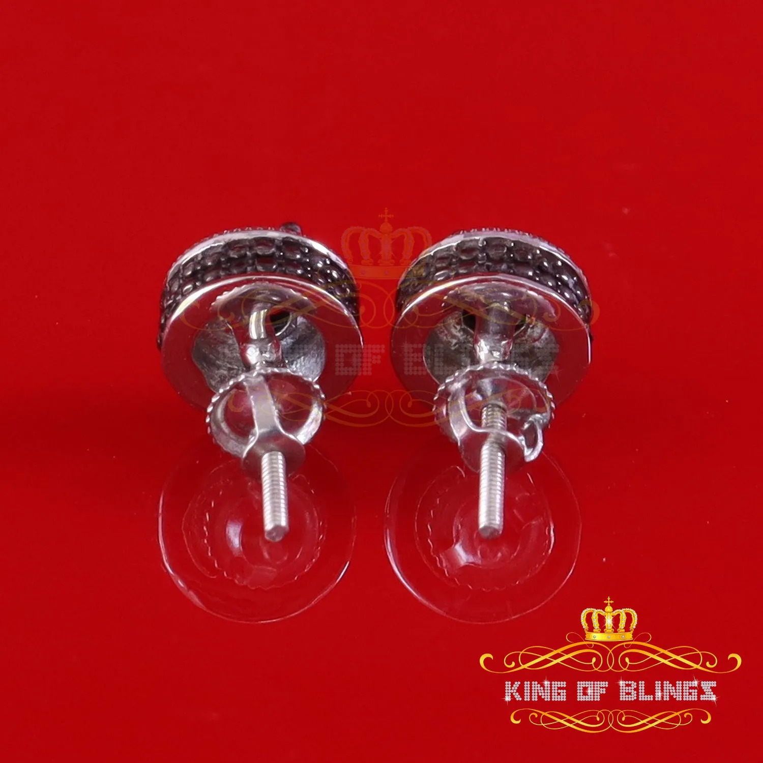King Of Bling's 0.75ct Black Diamond 925 Silver White for Men's/Womens Stud Round Halo Earrings