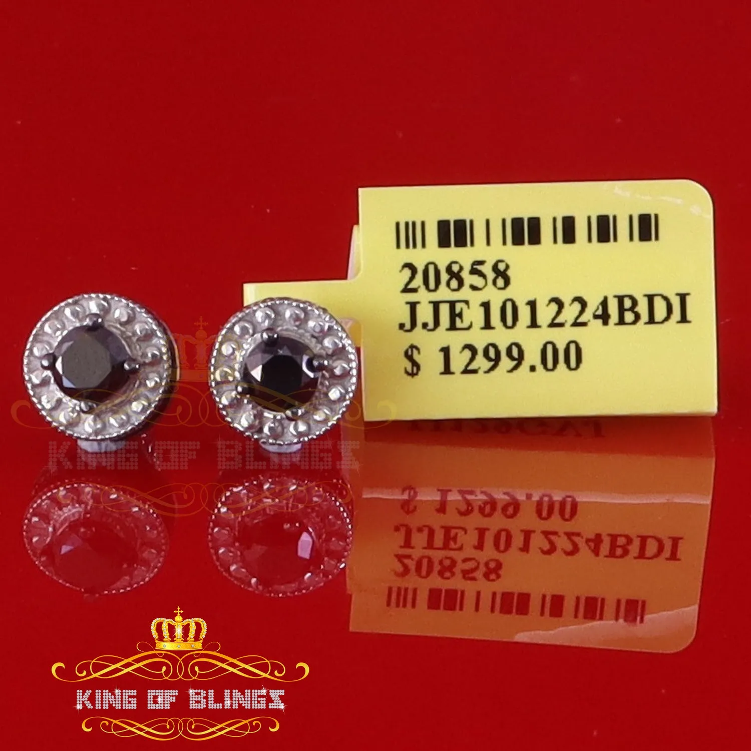 King Of Bling's 0.75ct Black Diamond 925 Silver White for Men's/Womens Stud Round Halo Earrings