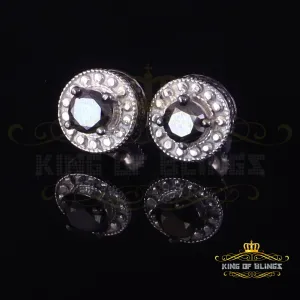 King Of Bling's 0.75ct Black Diamond 925 Silver White for Men's/Womens Stud Round Halo Earrings