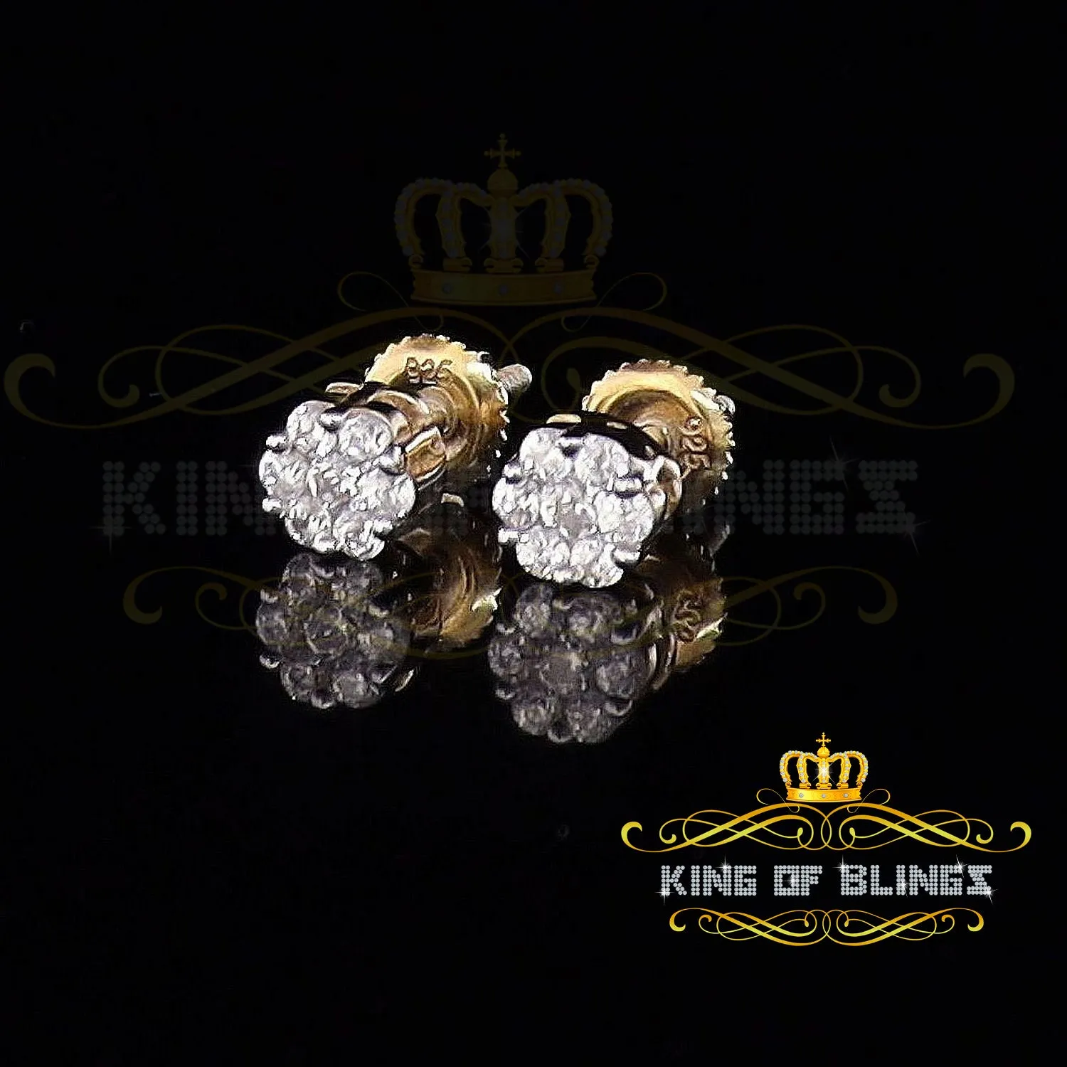 King of Bling's 1.14ct Cubic Zirconia 925 Yellow Silver Sterling Hip Hop Floral Women's Earrings