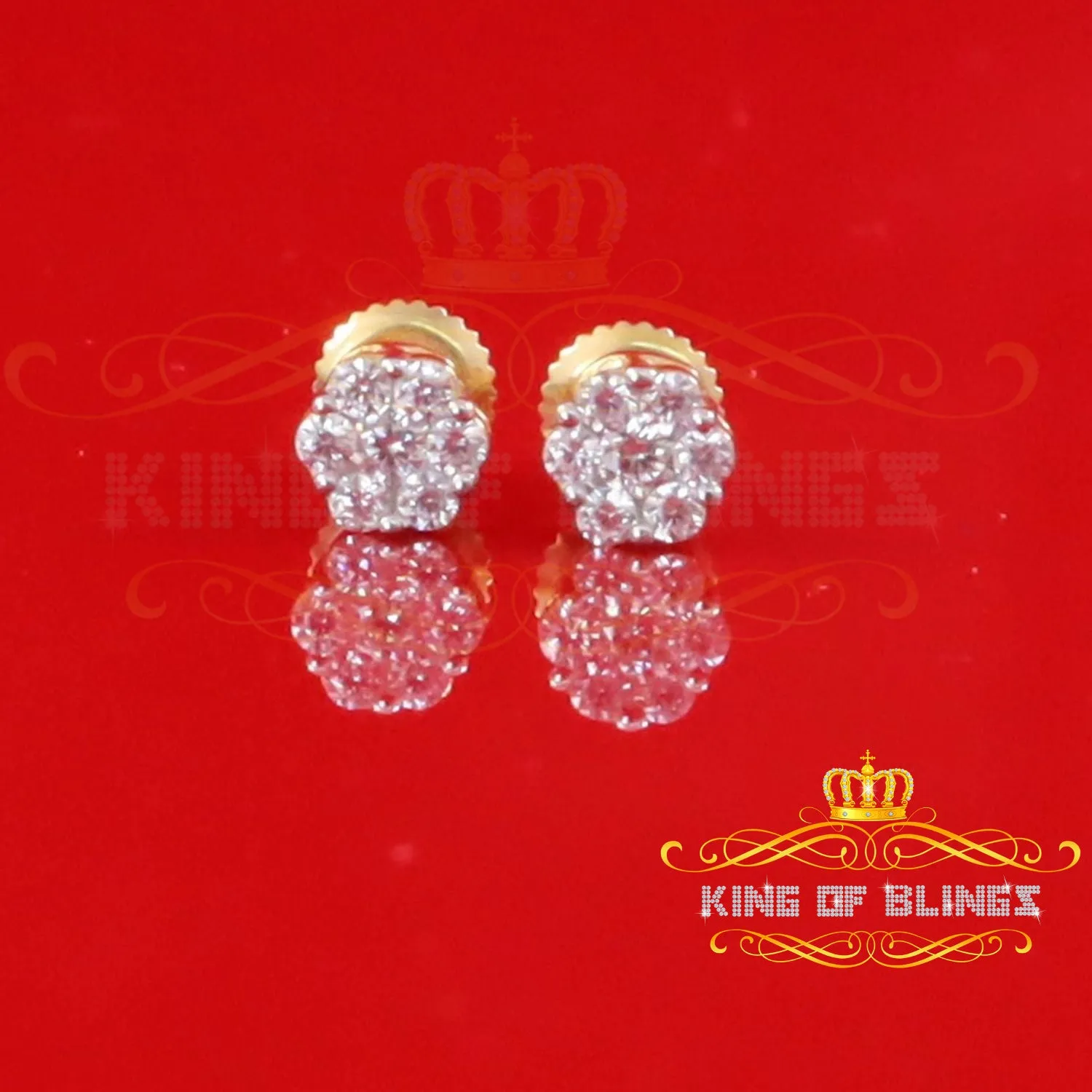King of Bling's 1.14ct Cubic Zirconia 925 Yellow Silver Sterling Hip Hop Floral Women's Earrings