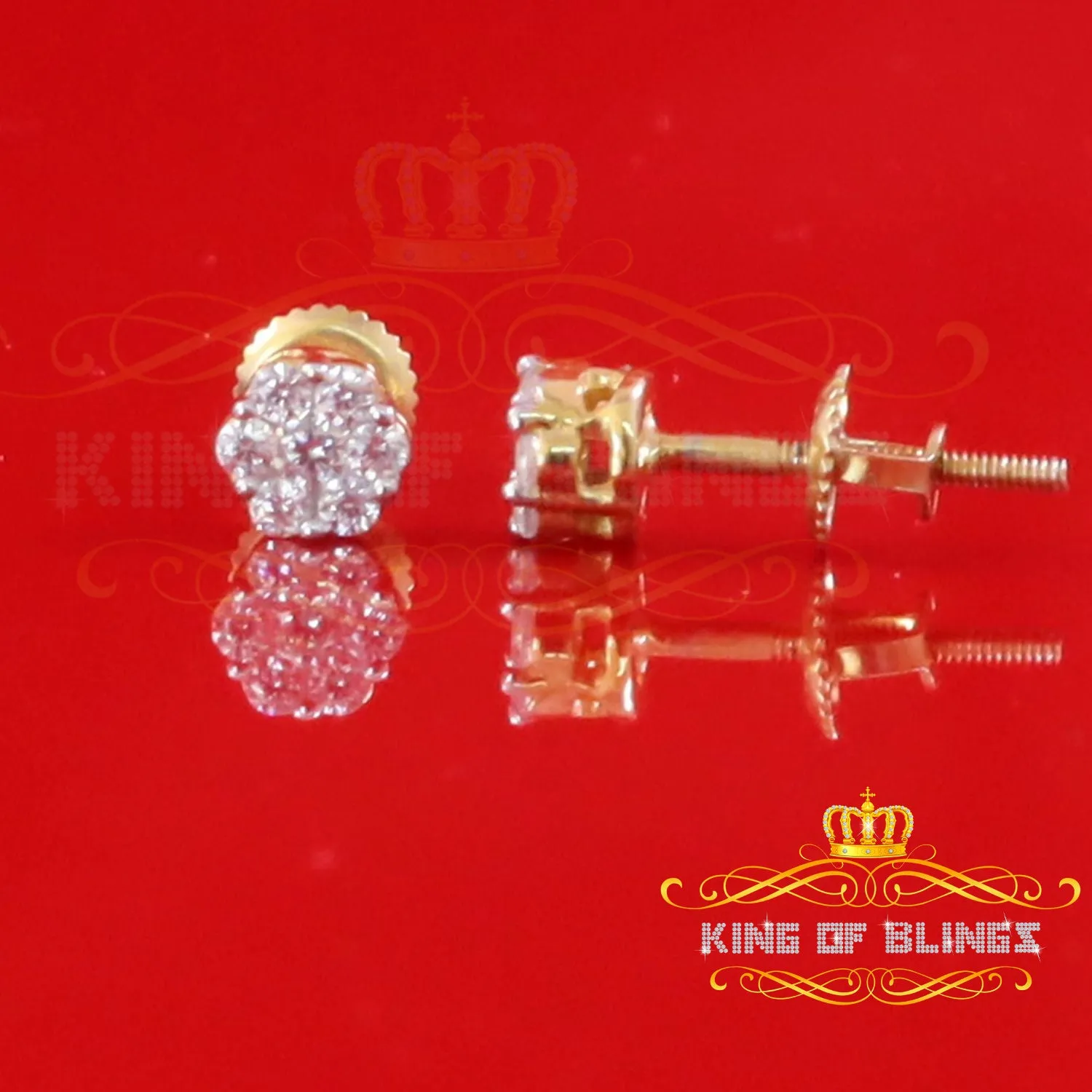 King of Bling's 1.14ct Cubic Zirconia 925 Yellow Silver Sterling Hip Hop Floral Women's Earrings