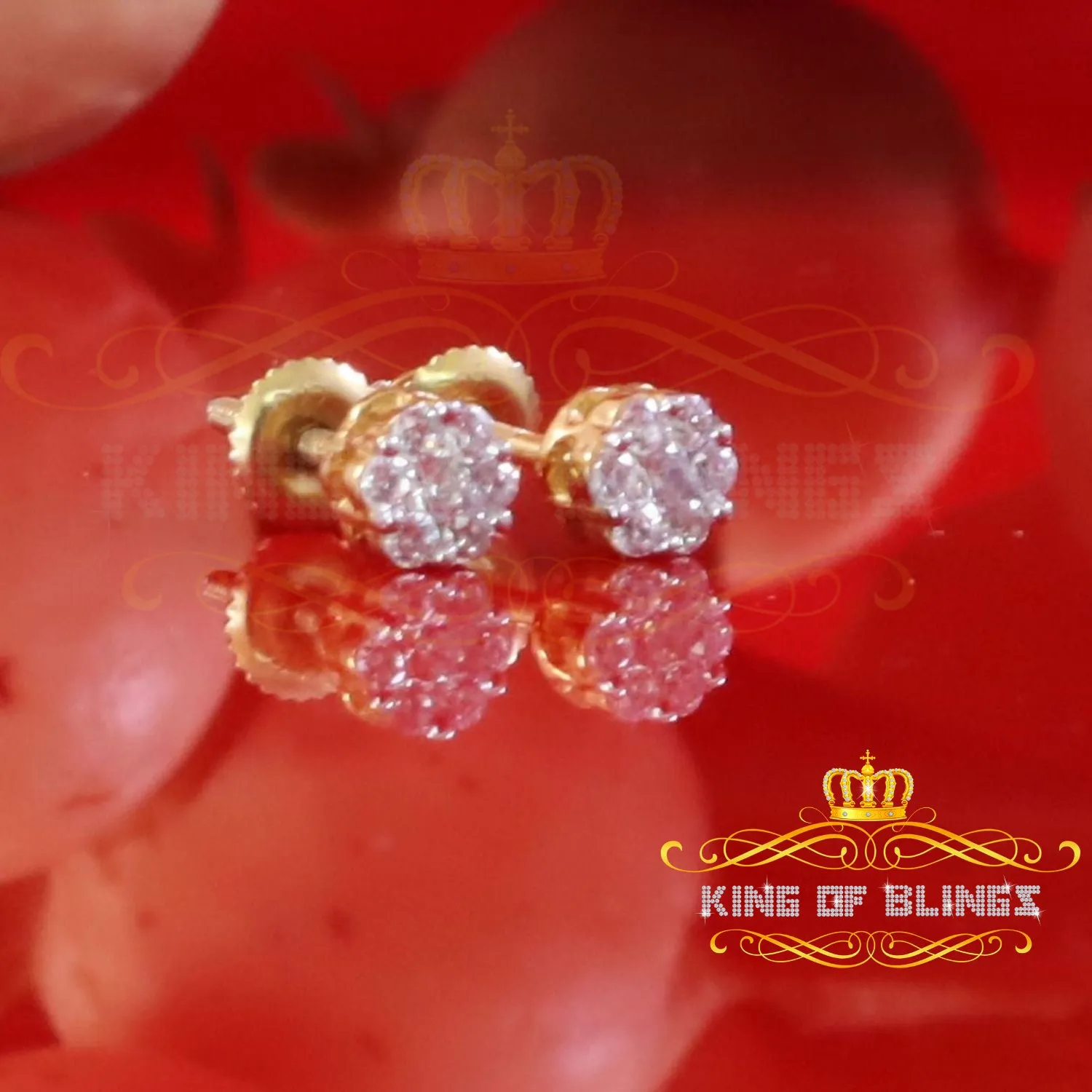 King of Bling's 1.14ct Cubic Zirconia 925 Yellow Silver Sterling Hip Hop Floral Women's Earrings