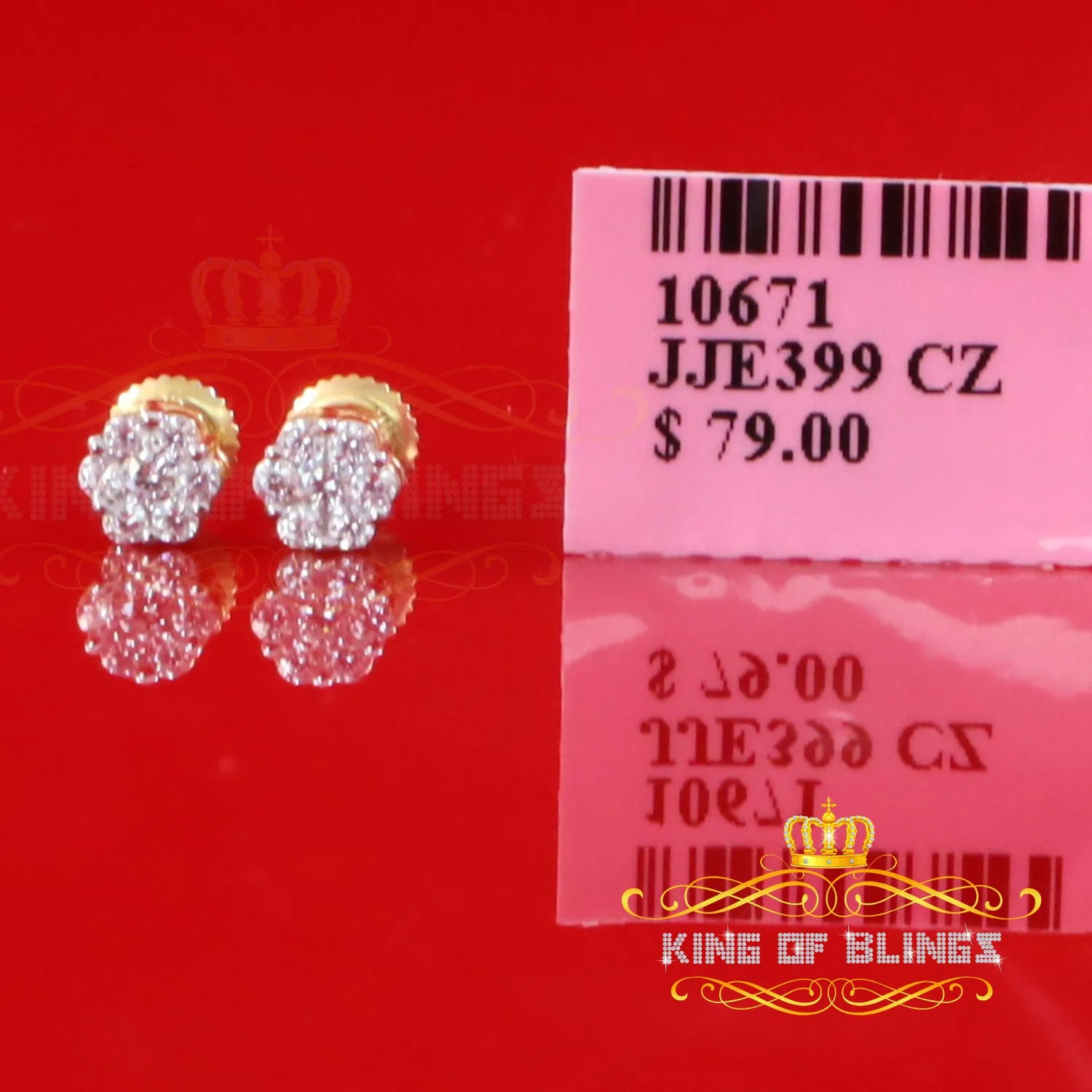 King of Bling's 1.14ct Cubic Zirconia 925 Yellow Silver Sterling Hip Hop Floral Women's Earrings