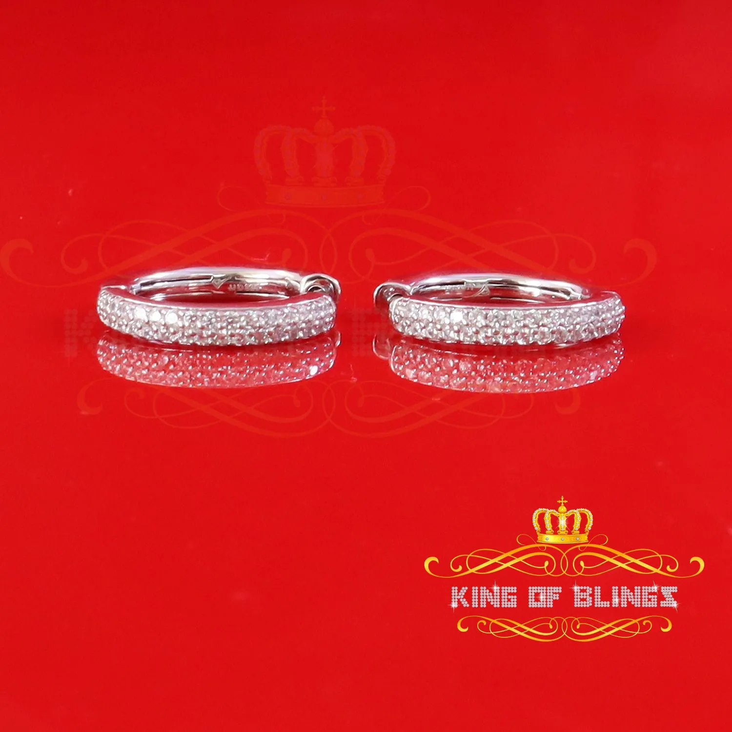 King of Bling's Cubic Zirconia 925 White Silver Hip Hop Women's & Men's Huggie Hoop Earrings