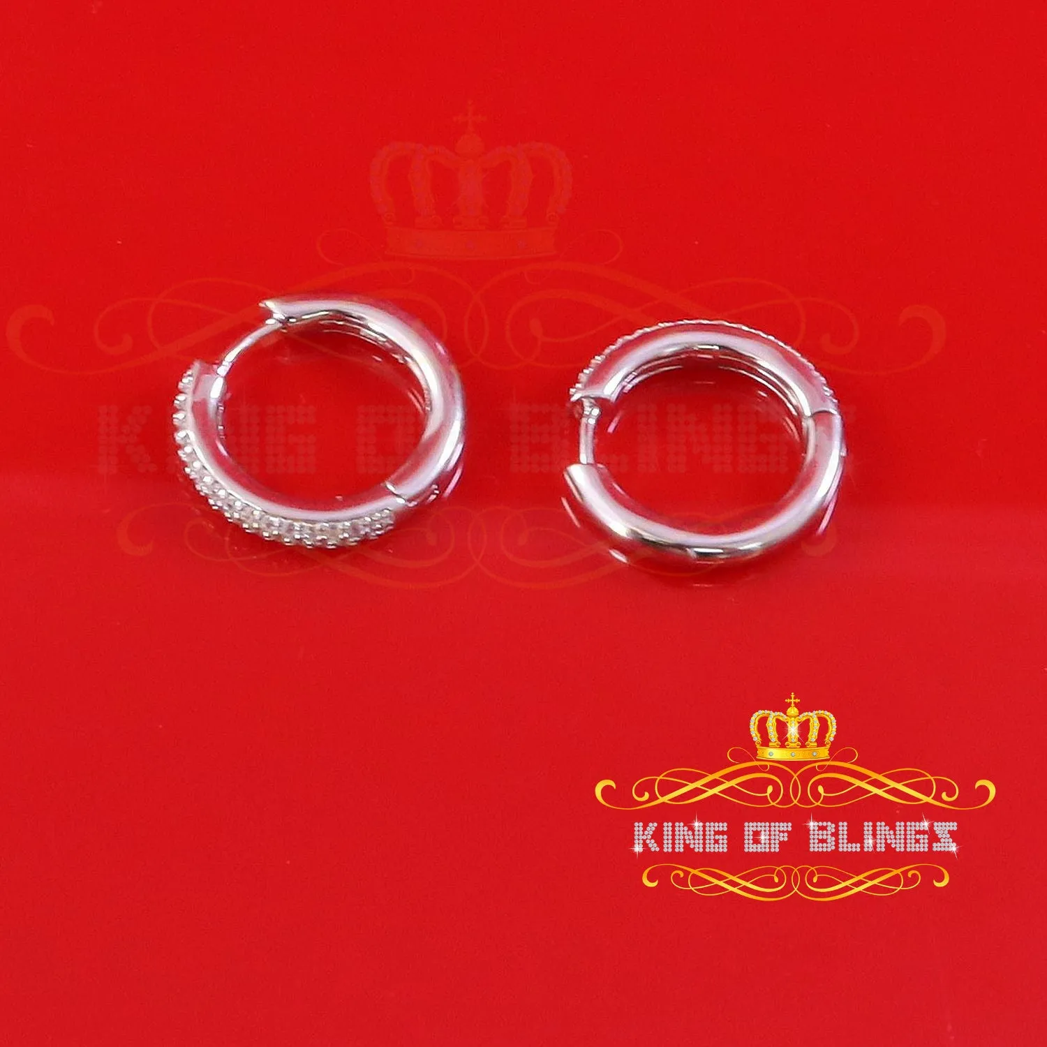 King of Bling's Cubic Zirconia 925 White Silver Hip Hop Women's & Men's Huggie Hoop Earrings