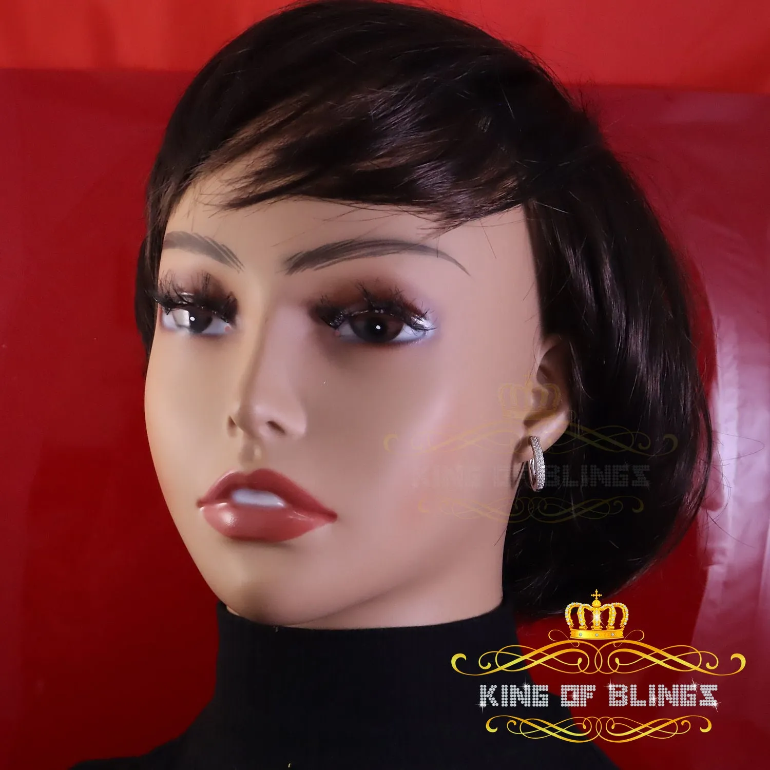 King of Bling's Cubic Zirconia 925 White Silver Hip Hop Women's & Men's Huggie Hoop Earrings